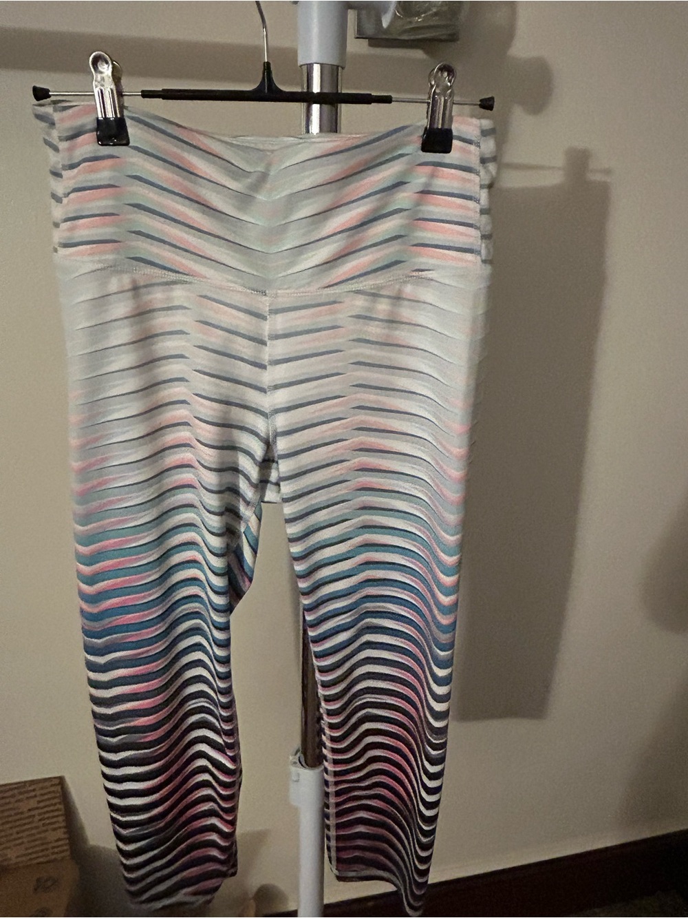 Athleta Pastel Chevron Striped Leggings
Length 30
Inseam 20